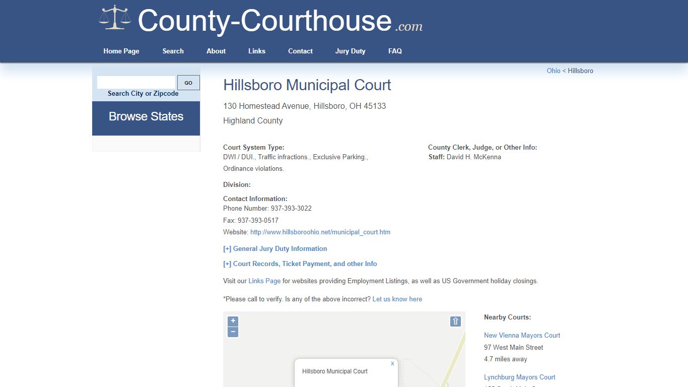 Hillsboro Municipal Court in Hillsboro, OH - Court Information